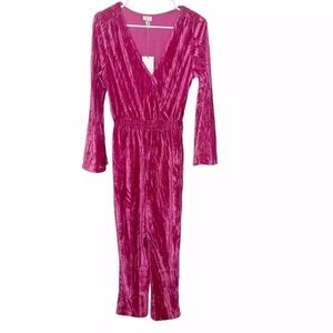 A New Day Women's Bell Long Sleeve Velour/Velvet Jumpsuit Pink